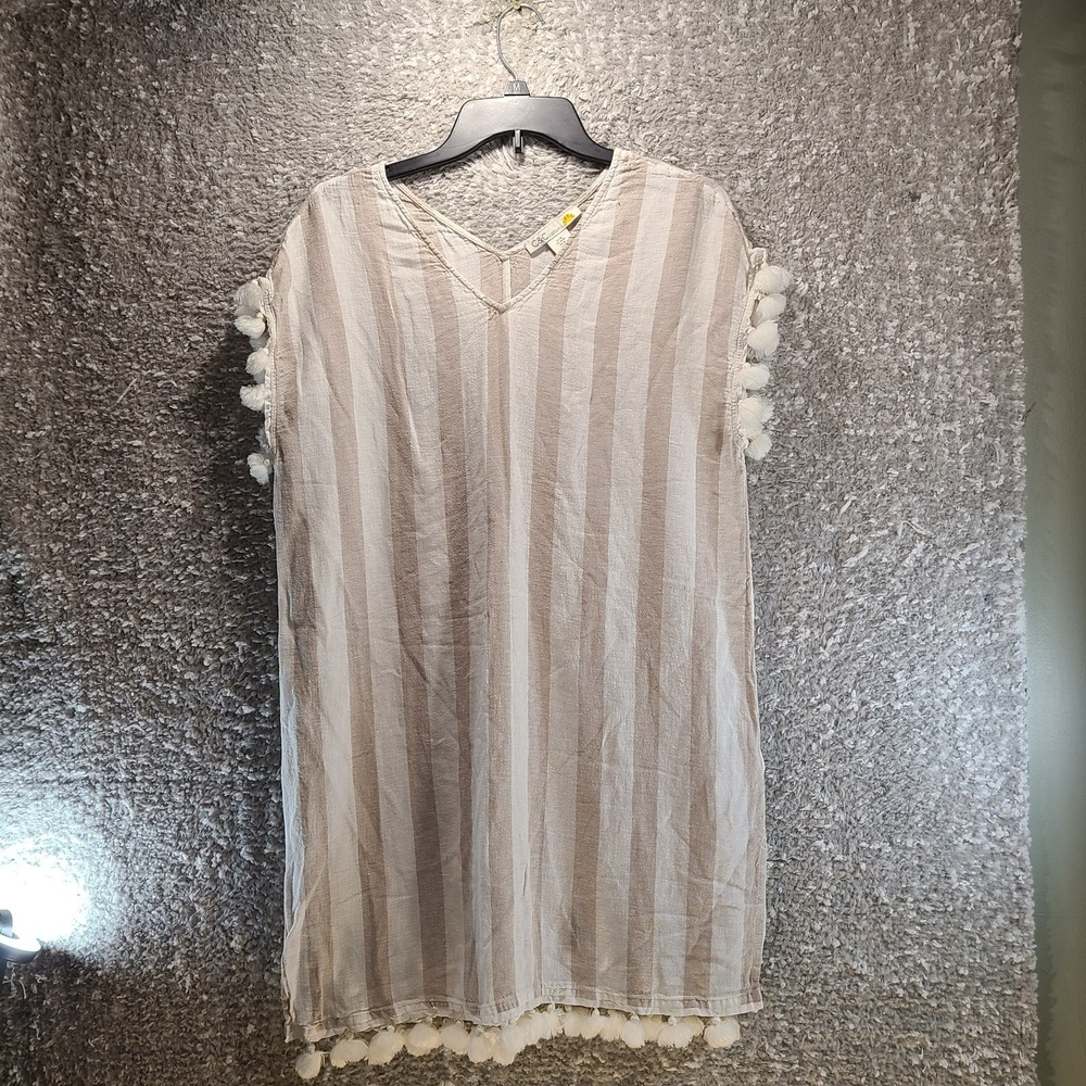C & C california Women's linen Blend Swimsuit Cover Up size M Striped Boho